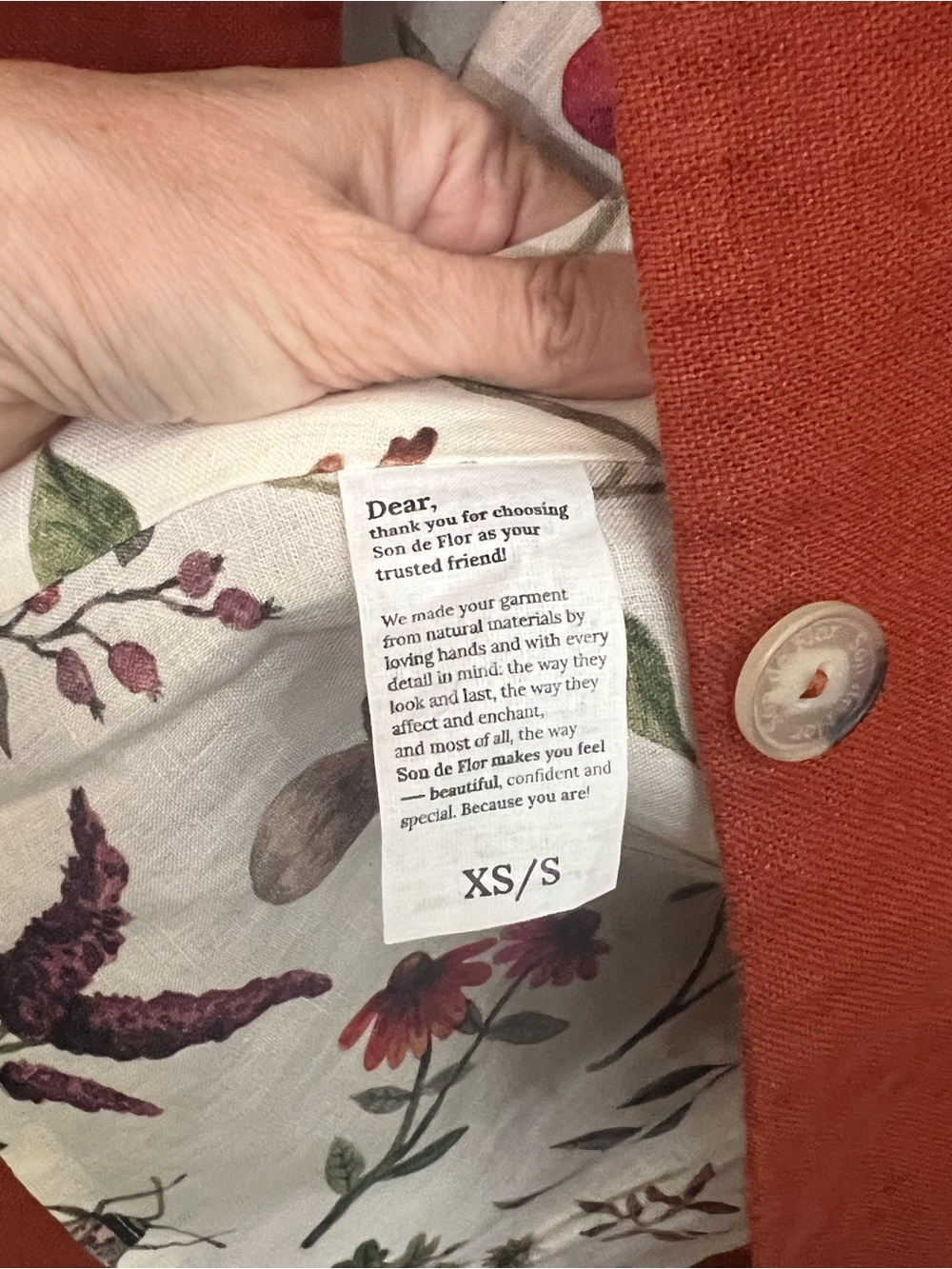 REVERSIBLE Son de Flor Claudia Long Linen Blend Coat with Botanical liner-S/XS - Picture 9 of 12